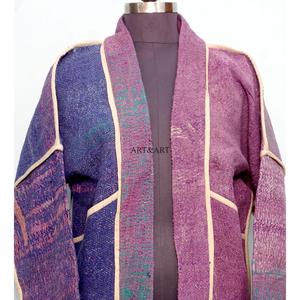 Chaqueta Larga Reversible de Algodón Kantha para Mujer, Otoño, Ecológica, de Secado Rápido, Diseño de Patchwork, Bordado, Múltiples Colores - Product Image 3