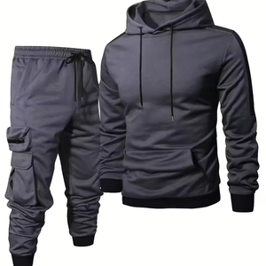 Men's Casual Sports Suit Tracksuit Solid Multi-Pocket Breathable <b>Knitted</b> Polyester Cotton Hip Hop Sports Suit Two-piece <b>Set</b> Men - Product Image 1