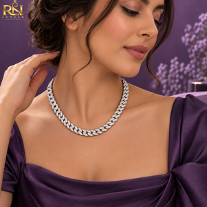 Collar de Cadena Cubana con Diamantes Cultivados en Laboratorio con Corte Brillante |   Collar de Oro Macizo de 9K, 14K, 18K con Incrustaciones de Diamantes, Joyería Fina, Diseño Audaz - Product Image 2