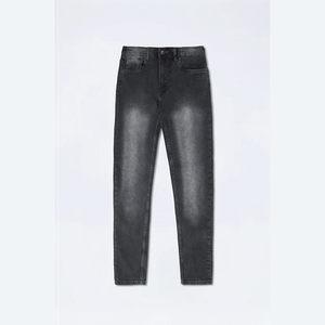 Jean en denim coupe droite délavé foncé pour homme, coupe slim, taille mi-haute, en coton, style décontracté, pantalon d'automne - Product Image 1