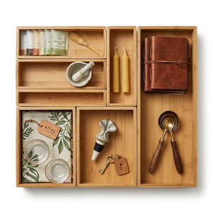 Plateau de rangement en bambou naturel de qualité supérieure pour tiroir de cuisine, organisateur de couverts et d'ustensiles - Product Image 5