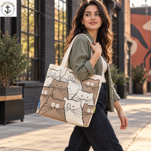 Cat Print <b>Canvas</b> <b>Tote</b> with Long Handles for Everyday Carry | Natural Shopping Shoulder <b>Bag</b> with Soft Structure for Daily Travel - Product Image 3