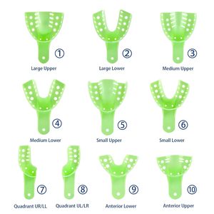 Juego Profesional de 12 Bandejas de Impresión Dental de Plástico Autoclavables, Perforadas, Reutilizables y Rígidas # 1 Parte Superior Grande - Verde - Product Image 6