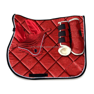 <b>Red</b> <b>Glitter</b> Equestrian Saddle Pad Set Quilted Horse Saddle Blanket with Stirrup Poles and Leg Wraps - Product Image 4