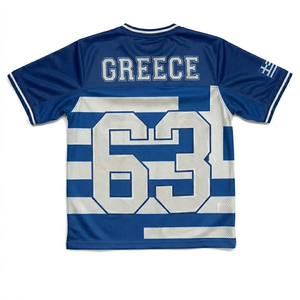 Maillot de football de Grèce unisexe à col en V, manches courtes, motif drapeau sublimé, respirant, anti-humidité, maille 100% polyester, sport - Product Image 4
