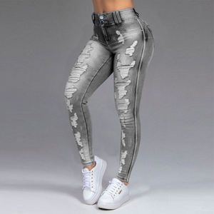 Pantalones Vaqueros de Pierna Recta Personalizados para Mujer, Jeans Vaqueros Lisos al por Mayor, Jeans Ajustados de Tiro Medio Desgastados para Mujer, Jeans Casuales para Mujer - Product Image 4