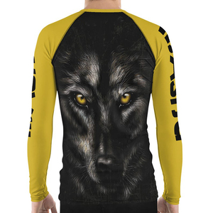 Maillot de compression à manches longues pour homme, motif tête de loup jaune et noir, respirant et anti-transpiration, idéal pour le MMA, le BJJ et le Jiu Jitsu - Product Image 2