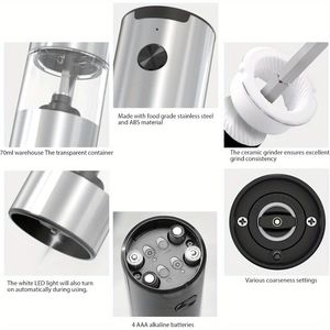 Macinapepe elettrico a LED bianco, 1 pezzo, funzionamento automatico con una sola mano, base di ricarica doppia e regolazione della macinatura - Product Image 2