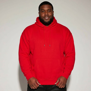 Sudadera con Capucha Oversize Roja para Hombre, Color Sólido, Informal, de Forro Polar, con Bolsillos, para Otoño, Corte Holgado, 100% Algodón - Product Image 4
