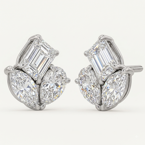 Boucles d'oreilles clous en or blanc 18 carats pour femmes, trois pierres de diamant, diamant cultivé, style classique, look minimaliste, à porter au quotidien - Product Image 1