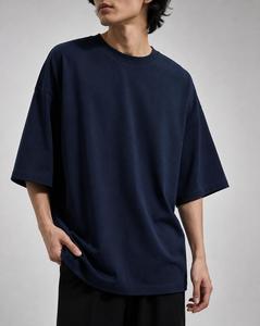 Wholesale Men's Oversized Solid Navy Blue Canvas <b>T</b>-<b>Shirt</b> Regular Sleeve O-Neck Casual Fit Breathable Eco-Friendly for Gym - Product Image 1
