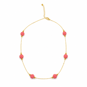 Custom Rhodium Plated <b>Necklace</b> Carved Pink <b>Opal</b> Melon Bead Station Cable Chain Fine Women Dainty Minimalist Jewelry Gift - Product Image 2