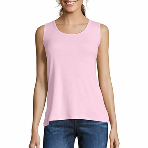 Women's Pink 100% Cotton Eco-Friendly Breathable Scoop Neck Knitted Tank <b>Top</b> Casual Solid Color Regular Length Sleeveless - Product Image 1