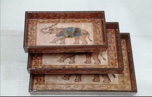 Wooden Meenakari Work Serving <b>Trays</b> Handmade Decorative Tea & <b>Snack</b> <b>Trays</b> Bulk Wholesale OEM Export Supply - Product Image 5