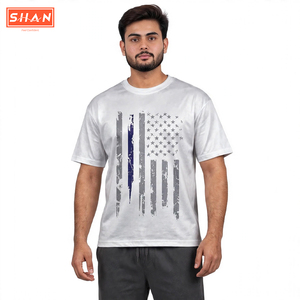 Custom American <b>Flag</b> Thin Blue Line Men T Shirt Distressed Printed Cotton Tee Independence Day Casual Wear - Product Image 1
