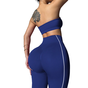 Custom Private Label Cross Waist <b>Flare</b> <b>Leggings</b> Gym Yoga Set Scoop Neck Twist Solid Front Sports Bra High Stretch Breathable - Product Image 5
