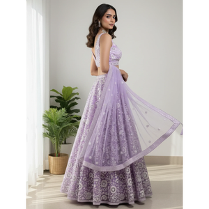 Glowing Lavender <b>Sequins</b> Embroidered Net Party Wear Lehenga Choli for Women - Product Image 4