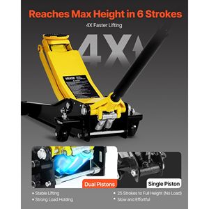 Martinetto idraulico da officina in acciaio da 2 tonnellate (4400 libbre) a basso profilo con doppio pistone e sollevamento rapido, con carrello - Product Image 2