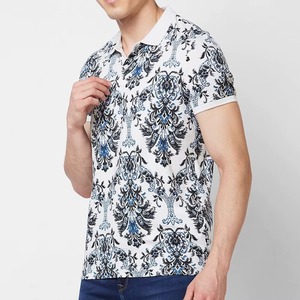 เสื้อยืดพรีเมียมสำหรับผู้ชาย พิมพ์ลายด้านหน้า สีขาว-น้ำเงิน แขนสั้น ผ้าฝ้ายถัก ระบายอากาศได้ดี เหมาะสำหรับใส่เล่นกอล์ฟหรือใส่ลำลองในฤดูร้อน - Product Image 2