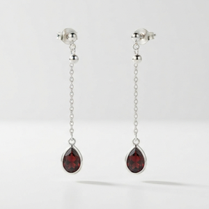 Silver Tone 18K <b>Gold</b> Plated Garnet Drop <b>Earrings</b> with Claw Setting Teardrop <b>Dangle</b> for Wedding Party Daily Wear - Product Image 1