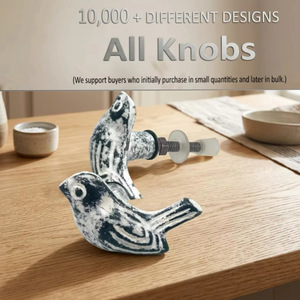 Cast Iron Durable Distressed Bird Cabinet <b>Knobs</b> and Drawer Pulls with Rustic Blue White Design for Bedroom and Kitchen Use - Product Image 3