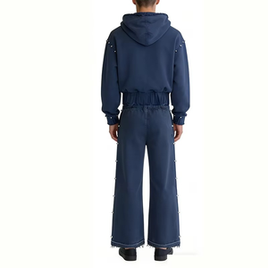 Hot Supplier Rhinestone Tracksuit Hoodie Men Oversized <b>Cropped</b> Acid Wash <b>Zip</b> <b>up</b> Distressed Sweatpants and Hoodie - Product Image 2