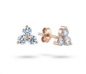 Pendientes de tuerca de oro amarillo de 22 quilates con tres diamantes cultivados en laboratorio, corte brillante redondo CVD, modernos para fiestas de aniversario - Product Image 6