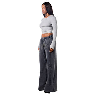 <b>Women</b> Casual Wide Leg Acid Washed <b>Fleece</b> Joggers Drawstring Waistband Organic Cotton Winter Comfortable Loose Sports <b>Pants</b> - Product Image 4