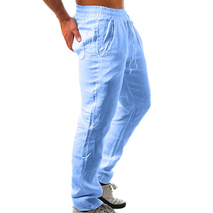 Pantalon d'été coréen en lin pour hommes Nouveau pantalon respirant de couleur unie Pantalon confortable Fitness Yoga Jogging Pantalon de survêtement Streetwear - Navy, - Product Image 5