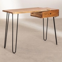 Bureau d'ordinateur Vandana Hexa Vista avec plateau en bois et pieds en métal
