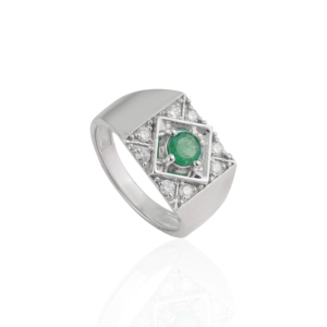 High Quality Classic 925 Sterling <b>Silver</b> Geometric Signet Style Natural Round <b>Emerald</b> Gemstone Fine <b>Ring</b> Jewelry Unisex - Product Image 3