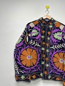 Hand Embroidery Suzani Woven Velvet <b>Bomber</b> <b>Jacket</b> Boho Regular <b>Vintage</b> Style Floral Breathable Colorful Unique Embroidery - Product Image 2