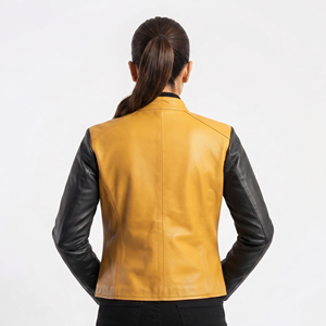 Chaqueta de cuero de oveja auténtica para mujer, estilo motero, con cuello vuelto y cremallera, estilo vintage. - Product Image 2