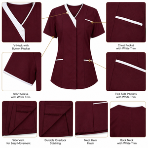 2026 Healthcare NHS Tunics Women Nurse <b>Uniform</b> Top Burgundy Color Bleach Resistant for <b>UK</b> Clinic Dental Tunic Female <b>Scrubs</b> Top - Product Image 2