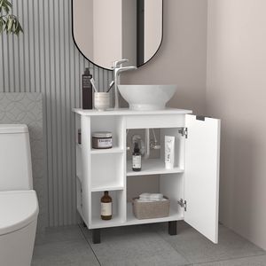 Mueble de Baño Independiente Allegra Blanco con Lavabo, Una Puerta de Almacenamiento y Estantes Abiertos - Product Image 2