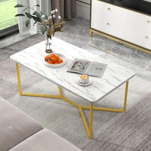 Tavolino da Caffè in Finto Marmo Bianco con Struttura in Metallo Dorato - Product Image 1