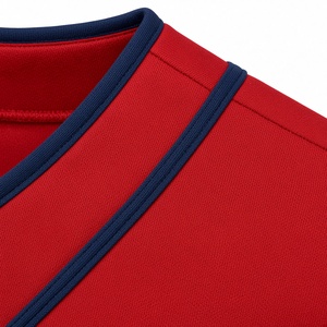 เสื้อเบสบอลสีแดงแบบปรับแต่งได้สำหรับผู้ชาย แขนสั้น คอวี โพลีเอสเตอร์ดูดซับความชื้น หมายเลขทีม โลโก้ด้านหน้า - Product Image 4