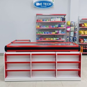 Comptoir de caisse moderne One Tech 0,85 m, anti-rouille, durable, écologique, structure métallique thermolaquée, plateau en acier inoxydable - Product Image 1