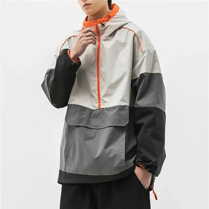 Blousons de survêtement à col zippé avec blocs de couleur et logo personnalisé, coupe oversize, coupe-vent, faible MOQ, vente en gros, fournisseur de survêtements d'entraînement - Product Image 1