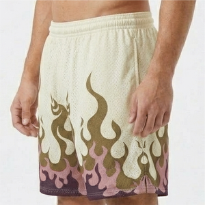 Shorts de basket-ball pour hommes à imprimé flamme, en mesh respirant, avec cordon de serrage, shorts de sport décontractés pour l'entraînement et les exercices - Product Image 6