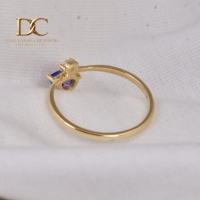 Bague en or jaune massif 14 carats avec diamant de laboratoire et tanzanite taille brillant rond, certifiée IGI, alliance de luxe pour elle