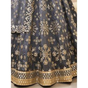 Merveilleux papier gris miroir travail Art soie réception porter Lehenga Choli - Product Image 1
