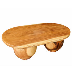 Table basse ovale en bois de Suar naturel de qualité supérieure, style Mid-Century, avec double pied sphérique, pour salon ou cocktail, vente en gros - Product Image 3