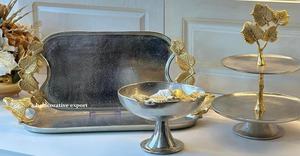 Stainless Steel Eco-Friendly Recyclable Serving <b>Tray</b> Set Gold Textured Handles 2-Tier Cupcake Stand Napkin Holder Wedding Hotel - Product Image 2