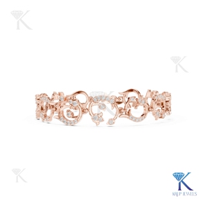 Luxury Lab Grown Diamond Filled Round Brilliant Cut Ornate Scroll Bracelet 14K <b>Solid</b> <b>Gold</b> Fine Unisex Vintage Jewelry Gift Party - Product Image 5