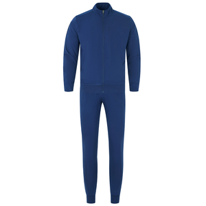 Conjunto Deportivo para Hombre, Chaqueta y Pantalones con Cierre y Cuello Alto, Color Azul Oscuro Sólido, Manga Larga - Product Image 1