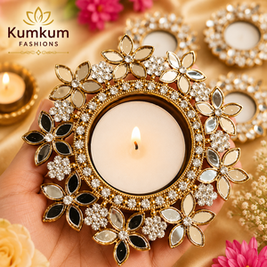 Kundan Work <b>Tealight</b> Candle Holder Indian Traditional Decoration <b>Lanterns</b> Candle Jars Home Decor Housewarming Festive Favors - Product Image 1