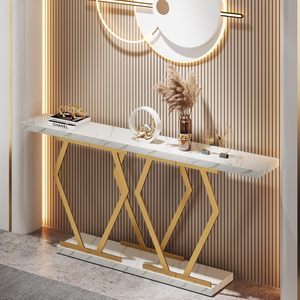 For Contemporary Wooden Luxury 180 cm Faux <b>Marble</b> Black <b>Console</b> <b>Table</b> with Gold Metal Base Accent <b>Table</b> for Entrance - Product Image 5