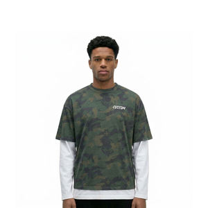 Oversized Camouflage Print Long Sleeve T-Shirt <b>Men</b> Street Style O-Neck Knitted Contrast Trim - Product Image 3