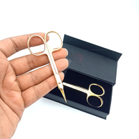 Ciseaux à cuticules professionnels plaqués or 24 carats, en acier inoxydable, logo personnalisé, courbés pour droitiers, durables et confortables